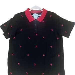 Quacker Factory Beach Embroidered Red Lobsters Maxi Polo coastal picnic Cotton